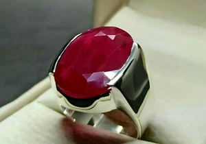Big Deep Red Ruby Mens Ring Sterling Silver 925 Roby Ring Handmade Yakoot Ring - Picture 1 of 12