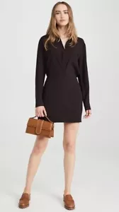 THEORY Rosina Crepe Faux-Wrap Long Sleeve Mini Shirt Dress Nordstrom 6 $445 - Picture 1 of 14