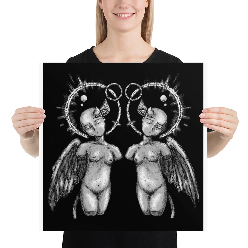 Black and White Part Angel Part Demon Digital Painting Poster - Image 1 of 1