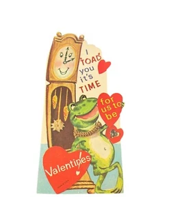 Biglietto di San Valentino vintage, rana rospo, biglietto fustellato - Foto 1 di 2