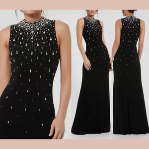 NWT Mac Duggal [ 8 ] 2260 High Neck Sleeveless Beaded Jersey Fitted Gown J1892 - Imagen 1 de 13