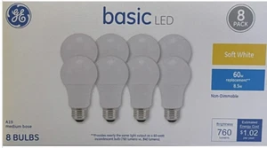 8 GE 60-Watt A19 Frosted White Soft White LED Light Bulbs - 760 Lumens - NEW - Picture 1 of 1