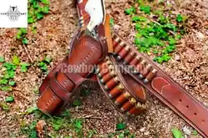 Western Leather Holster Gun Belt 44 / 45 Brown Hand Made Cowboy Revolver Pistol - Picture 1 of 11