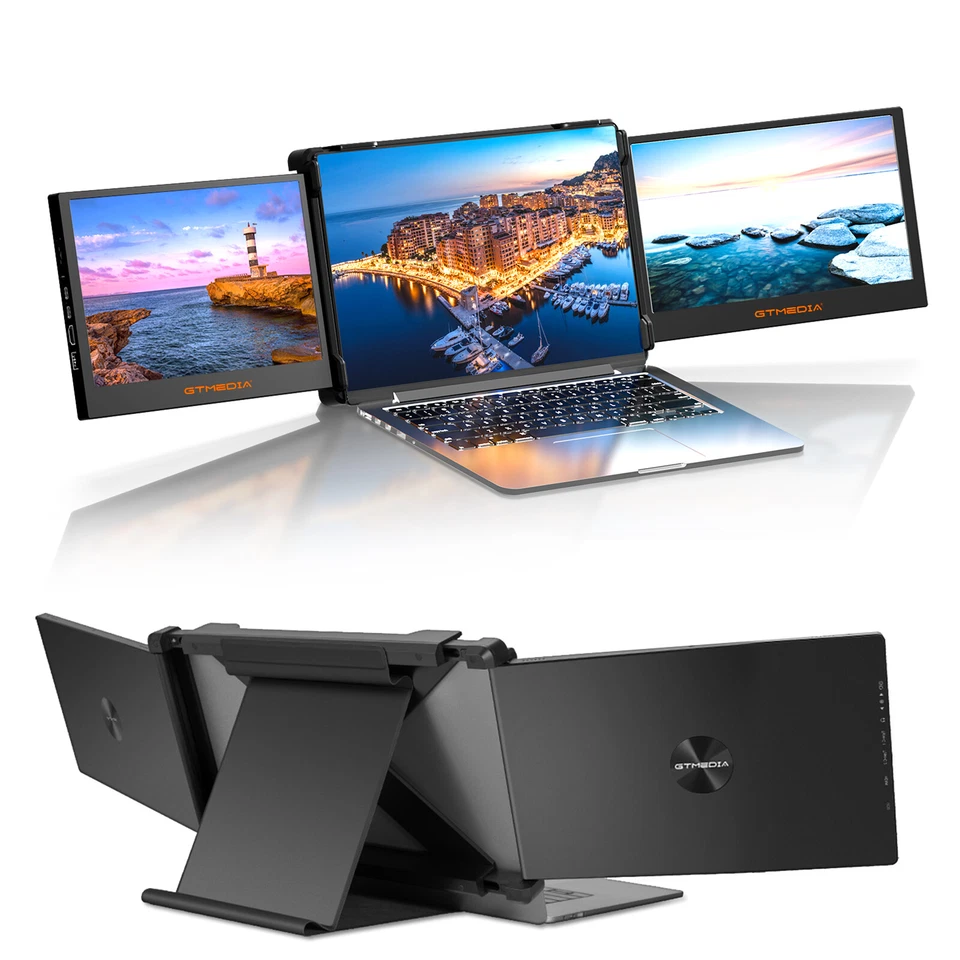 Dual Portable Triple Fold 1080P IPS Monitor Screen Extender For Laptop 13-17.3" - image 1 of 4