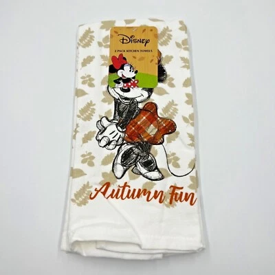 Disney 2 Pack Kitchen Towel Set Minnie Mouse Fall Leaves Autumn 16x26 Cotton - Image 1 of 4