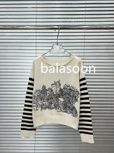 Top de punto bordado estampado selva rayas en contraste blanco negro talla única - Imagen 1 de 1