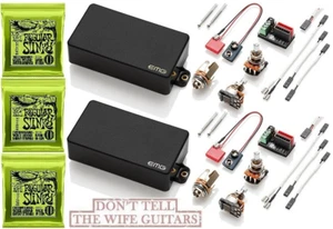 EMG 81 + 85 BLACK HUMBUCKER SET SHORT SHAFT POTS & WIRING ( 3 REGULAR SLINKY ) - Picture 1 of 2