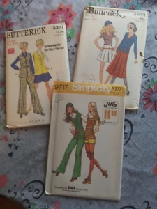 3 Vintage 70s Sewing Pattern Lot Sz 10~Pants Tops Shorts Vests UNCUT 32.5" Bust - Picture 1 of 9