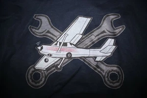 Small Airplane Mechanic Graphic Hoodie Sweatshirt  Small, Blue - Picture 1 of 4