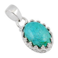 Handcrafted Silver 5.43cts Natural Green Turquoise Tibetan Oval Pendant Y39466