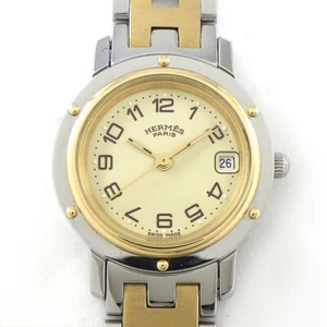 Reloj HERMES Cortapelos Fecha Esfera Marfil Eslabón H Chapado en Oro Acero Inoxidable Cuarzo - Imagen 1 de 10