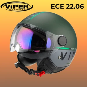 Jethelm Motorradhelm Rollerhelm Leder Fahrer Rennfahrer ECE2206 RSV19 Forza Grun - Bild 1 von 9