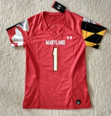 Maryland Terrapins Jersey Womens #1 NWT M XL Under Armour Terps Football Red Cover