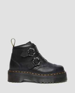 NEW Sz 10 Women's Dr Martens Devon Flower Black Nappa Leather Platform Quad Boot - Picture 1 of 7