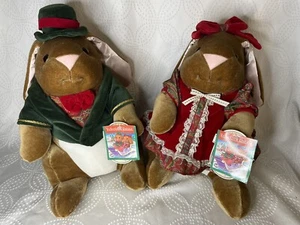Rabbit Ears Christmas Stuffed Plush Rabbit Pair 15" 1985 Set Toys R Us Exclusive - Picture 1 of 8