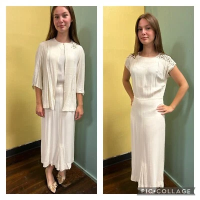 Vestido de novia y chaqueta vintage de rayón blanco 1935 talla S Foto 1 de 4