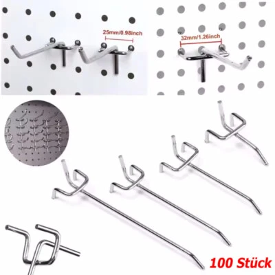 MARKENLOS 100x Lochwandhaken Metall Haken 5/10cm für Euro Lochwand Hakensortiment Hakenset