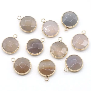 12pcs Natural Gray Agate Stone Section Round Pendants Carved DIY Jewelry Making - Picture 1 of 6