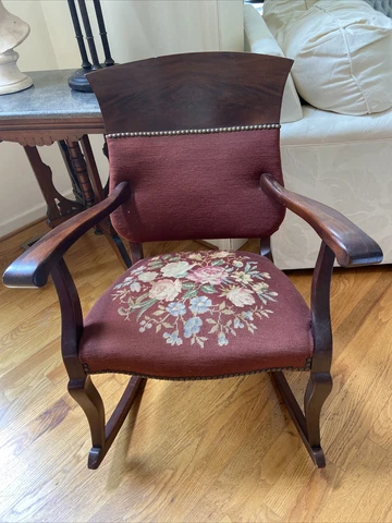 Mahogany Federal Empire style Rocker w/Full Needlepoint Upholstered Cover