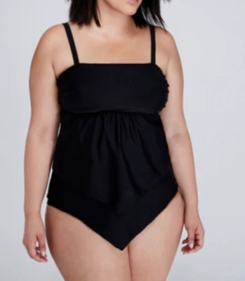 LANE BRYANT Negro Volantes Talla Grande 14 Pañuelo Tankini Top Traje de Baño Nuevo sin Etiquetas Foto 1 de 3