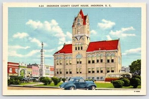 Anderson SC City Bus @ Courthouse w/Clocktower~Civil War Confederate Monument PC - Picture 1 of 2