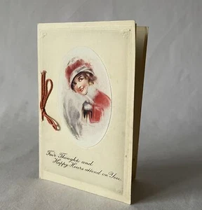 Antike beschriftete edwardianische Schnurgebundene Weihnachts-Weihnachtsgrußkarte - Bild 1 von 5