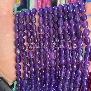 Cuentas de calcedonia de cuarzo púrpura pepita de guijarros lisos irregulares teñidos de 6x8 mm - Imagen 1 de 4