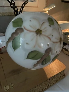 Vintage 9" Elfenbein Milchglas Runde Kugel Floral Lampenschirm Kugel 4" Monteur HUNDEHOLZ - Bild 1 von 9