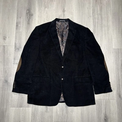 Ralph Lauren Corduroy Blazer Mens Large 43R Black Sport Coat Jacket Elbow Patch - Image 1 of 4
