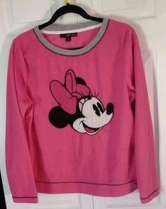 LOVE Disney Hot Pink Minnie Mouse Applique Long-Sleeved Fleece Top XL EUC - Picture 1 of 3