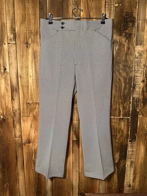 NWT Men’s Vintage Herringbone Navy Blue Print Polyester Knit Pants 32x26.5 - Image 1 of 4