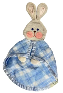 Vintage Fisher Price 1979 Blue Bunny Plaid Baby Infant Blanket Security Lovey - Picture 1 of 18
