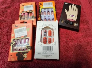 Lote 5 Cajas Halloween Uñas Falsas Uñas Falsas Arañas Calabazas Murciélagos Fantasmas - Imagen 1 de 8