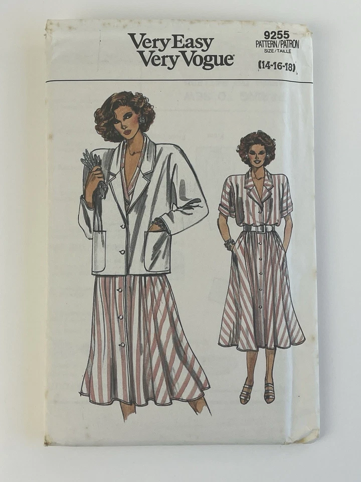 Dress & Jacket Size 14-18  Vintage 80s Uncut Pattern 9255 Loose Fit Flared Skirt - Image 1 of 2