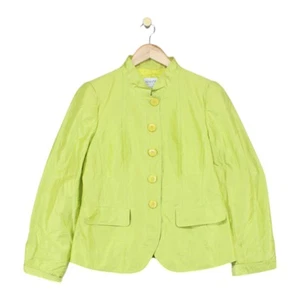 Armani Silk Blazer Jacket Womens Size 46 Green Lightweight Bright Buttoned - Picture 1 of 14