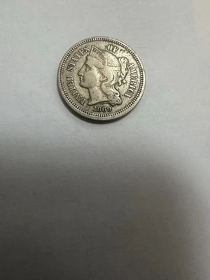 1869 Three Cent Nickel Piece 3C Ungraded Circulated US Type Coin - Image 1 of 2