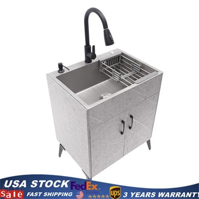 Pia de armário de cozinha moderna sem vaidade banheiro com torneira removível - Imagem 1 de 4