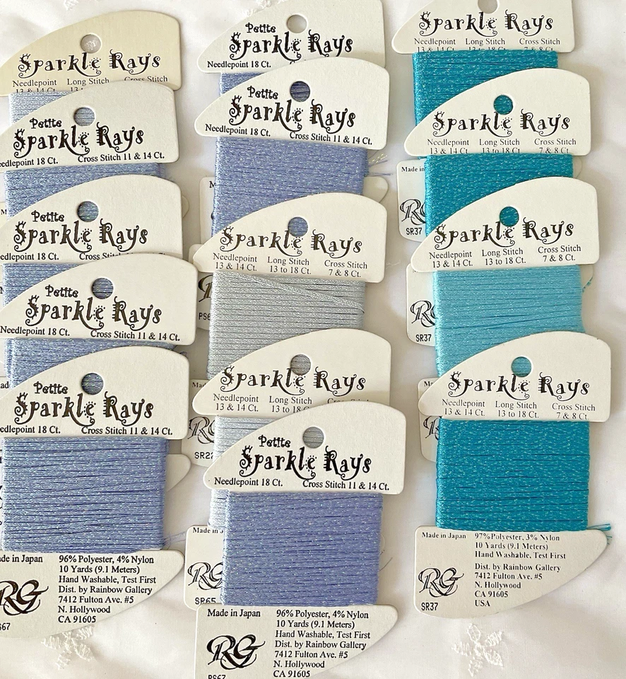 Rainbow Gallery Needlepoint Embroidery Threads Lot of 14 Sparkle Rays Blues New - Image 1 of 4