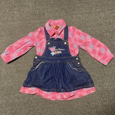 Girls Denim apple bottom Overall Dress with Pink Long Sleeve Shirt - Image 1 of 4