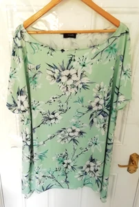 Yours Size 22 24 Blouse Top Stretchy Mint Blue Navy Floral Short Sleeves Ladies - Picture 1 of 8