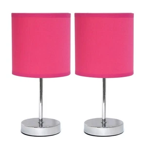 LT2007-HPK Chrome Mini Basic Table Lamp with Fabric Shade, Hot Pink - Picture 1 of 9