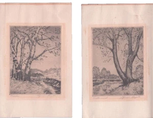Lyman Byxbe Pair Vintage Etchings Artist Pencil Signed Cottonwood Birches - Picture 1 of 4