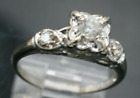 Bague de fiançailles diamant vintage années 1950 or blanc 14 carats