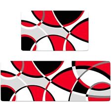 Red Grey Black White Abstract Art Kitchen Rugs and Mats Set of 2  