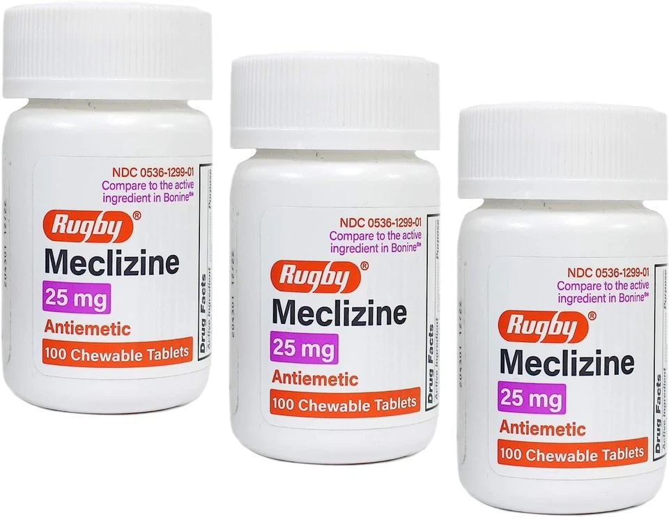 Meclizine 25mg Anti Nausea Vertigo Travel Sickness 100ct -3 Pack - Exp 06-2026 - Image 1 of 1