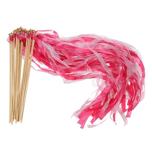 50Pcs Lace Silk Ribbon Fairy Sticks Wands for Wedding Party, Fuchsia - Picture 1 of 6