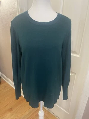 Anne Klein women’s sweater puffy sleeves emerald green gold button accents Foto 1 de 4