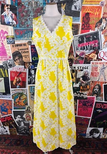 Vtg 70s Yellow White Floral Eyelet Lace V-Neck Jamison NY Sleeveless Maxi Dress - Picture 1 of 17