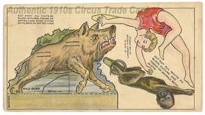 1910s CIRCUS Paper Toy Trading Card, Acrobat, Monkey, Wild Boar, UNCUT - Picture 1 of 3