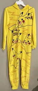 Authentic Pokémon Pikachu Childrens Boy Girl Large 14/16 One Pc Hoodie Pajamas - Picture 1 of 5